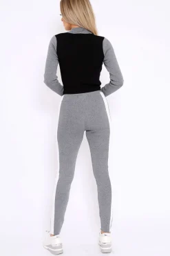 Rebellious Fashion Grey Black and White Colour Block Tracksuit - Kily