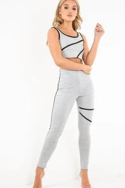 Rebellious Fashion Grey Black Crop Top Leggings Activewear Co-Ord - Kaelin