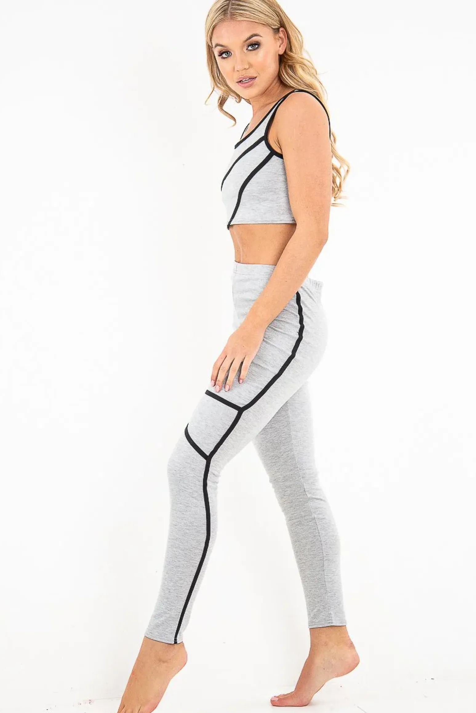 Rebellious Fashion Grey Black Crop Top Leggings Activewear Co-Ord - Kaelin