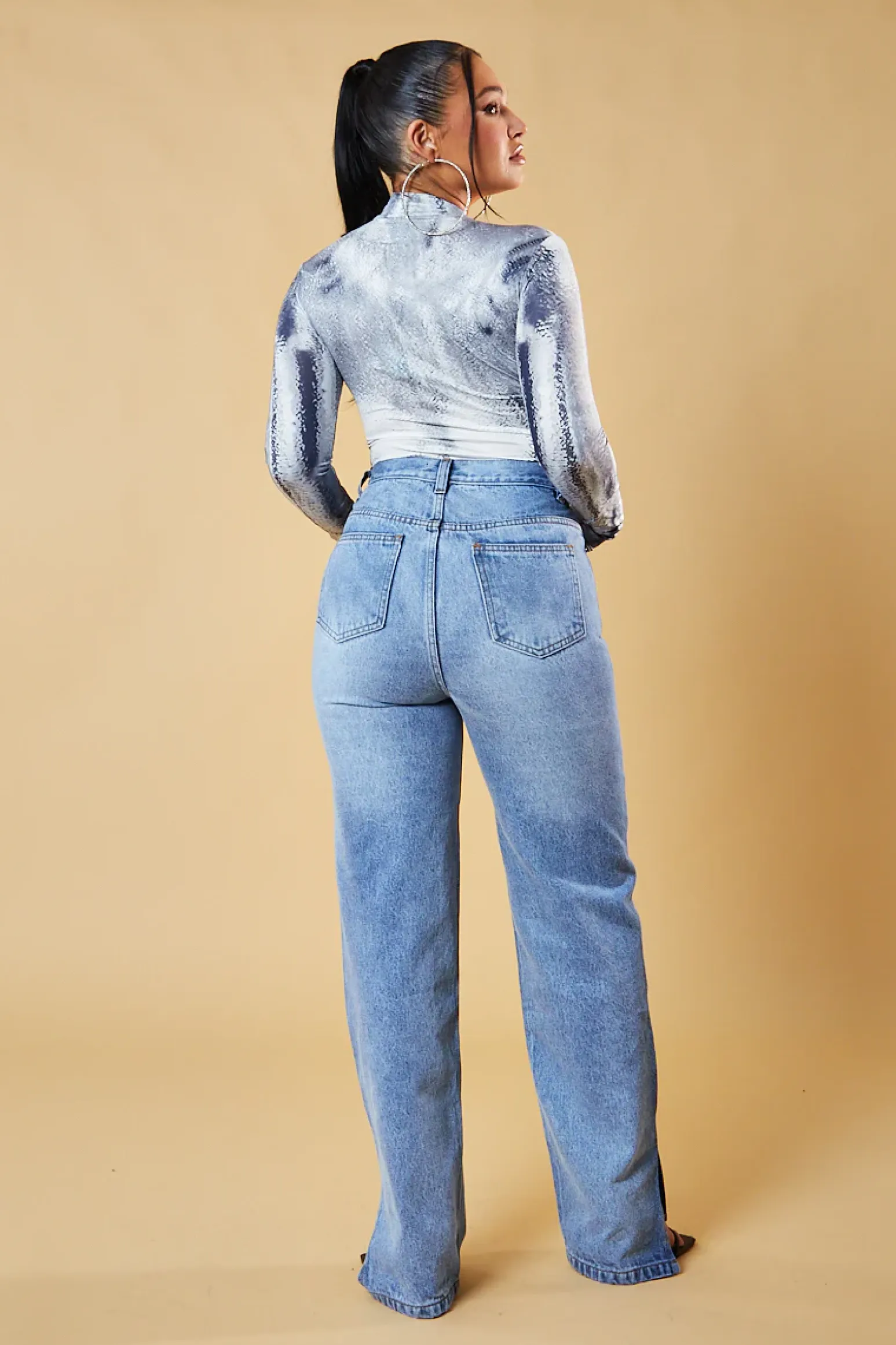 Rebellious Fashion Grey Body Print Long Sleeve Bodysuit - Willow