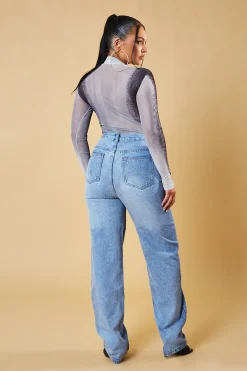 Rebellious Fashion Grey Body Print Long sleeve Bodysuit - Isla