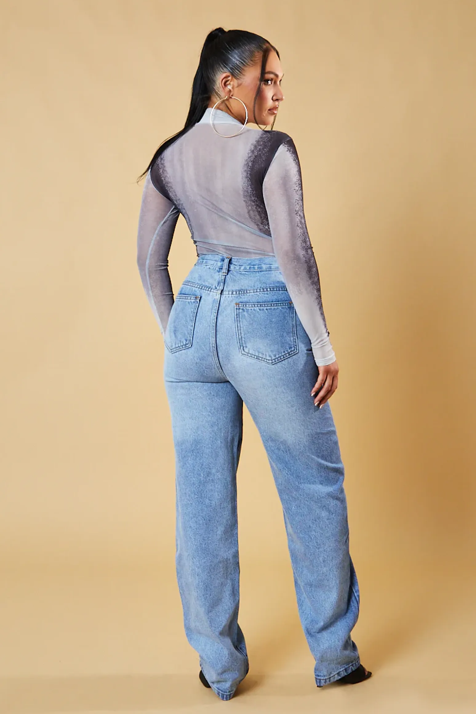 Rebellious Fashion Grey Body Print Long sleeve Bodysuit - Isla