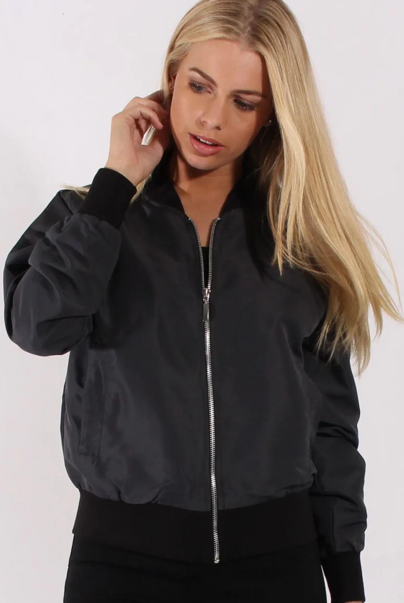 Rebellious Fashion Grey Bomber Jacket - Maisie