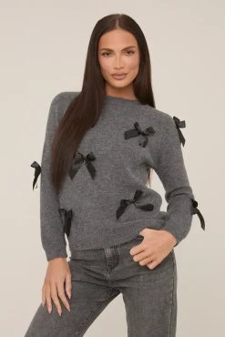 Rebellious Fashion Grey Bow Knitted Jumper - Delaney