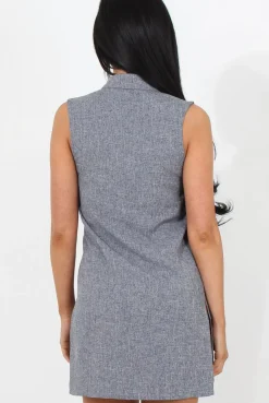 Rebellious Fashion Grey Button Up Shirt Dress-Shana