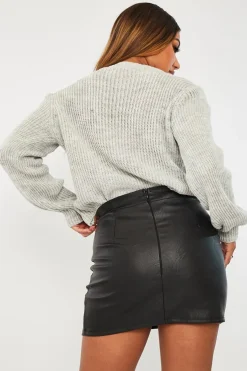 Rebellious Fashion Grey Cable Front Round Neck Jumper - Idah