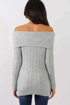 Rebellious Fashion Grey Cable Knit Bardot Top - Deakin