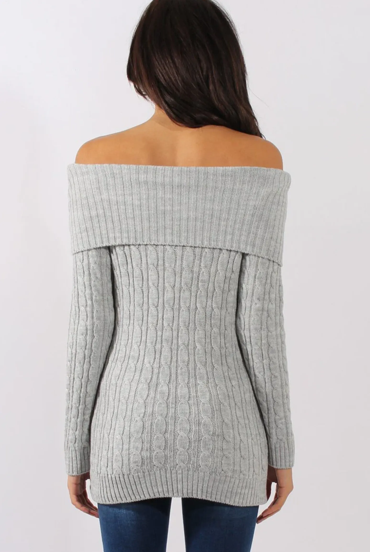Rebellious Fashion Grey Cable Knit Bardot Top - Deakin