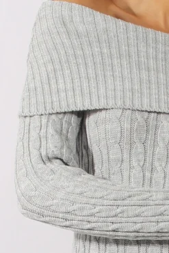 Rebellious Fashion Grey Cable Knit Bardot Top - Deakin