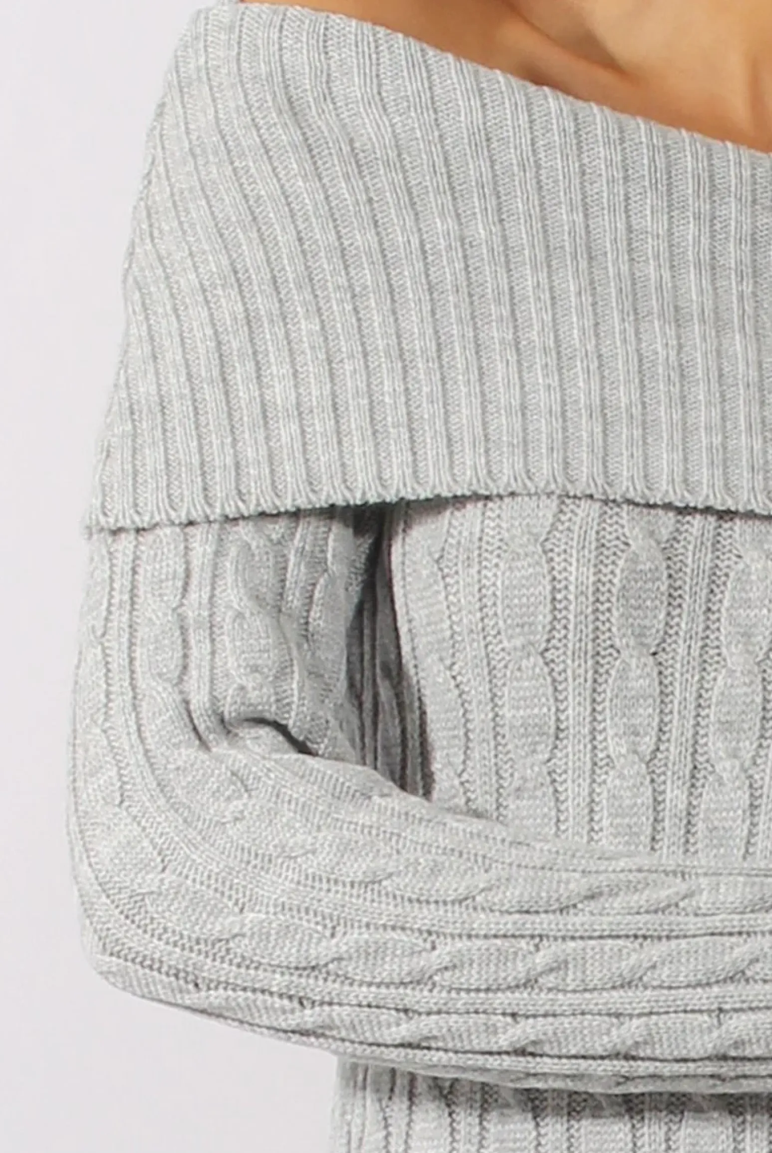 Rebellious Fashion Grey Cable Knit Bardot Top - Deakin