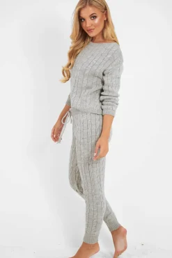 Rebellious Fashion Grey Cable Knit Jumper Jogger Co-Ord - Gabbi