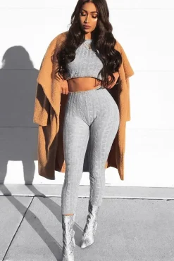 Rebellious Fashion Grey Cable Knit Loungewear Co-ord - Anha