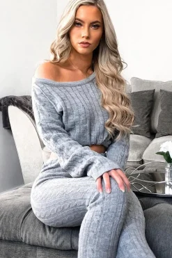 Rebellious Fashion Grey Cable Knit Loungewear Co-ord - Anha