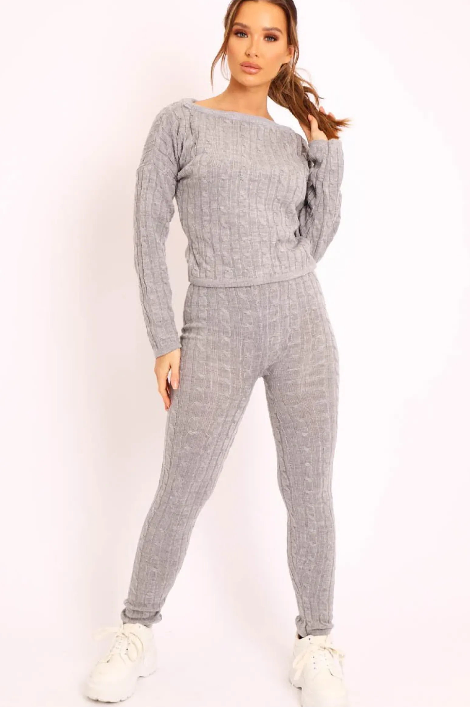Rebellious Fashion Grey Cable Knit Loungewear Co-ord - Anha