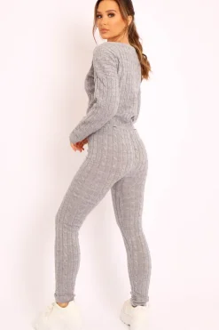 Rebellious Fashion Grey Cable Knit Loungewear Co-ord - Anha