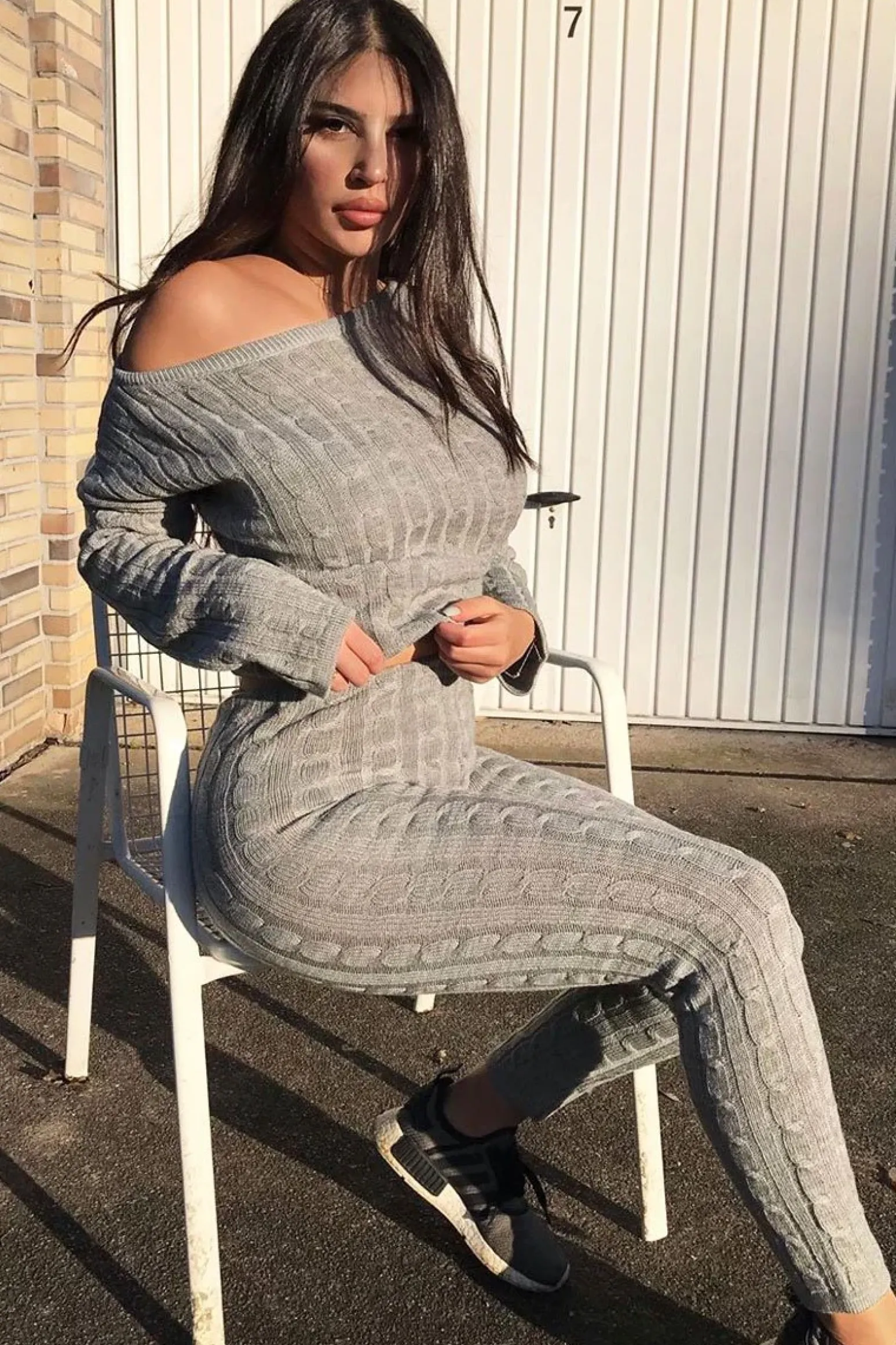 Rebellious Fashion Grey Cable Knit Loungewear Co-ord - Anha