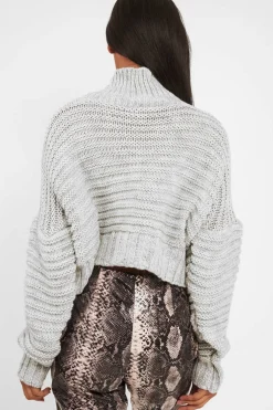 Rebellious Fashion Grey Cable Knit Sleeve Detail Jumper - Miyonna