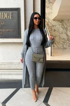 Rebellious Fashion Grey Cable Knit Sweater and Leggings Loungewear Co-ord - Ionia