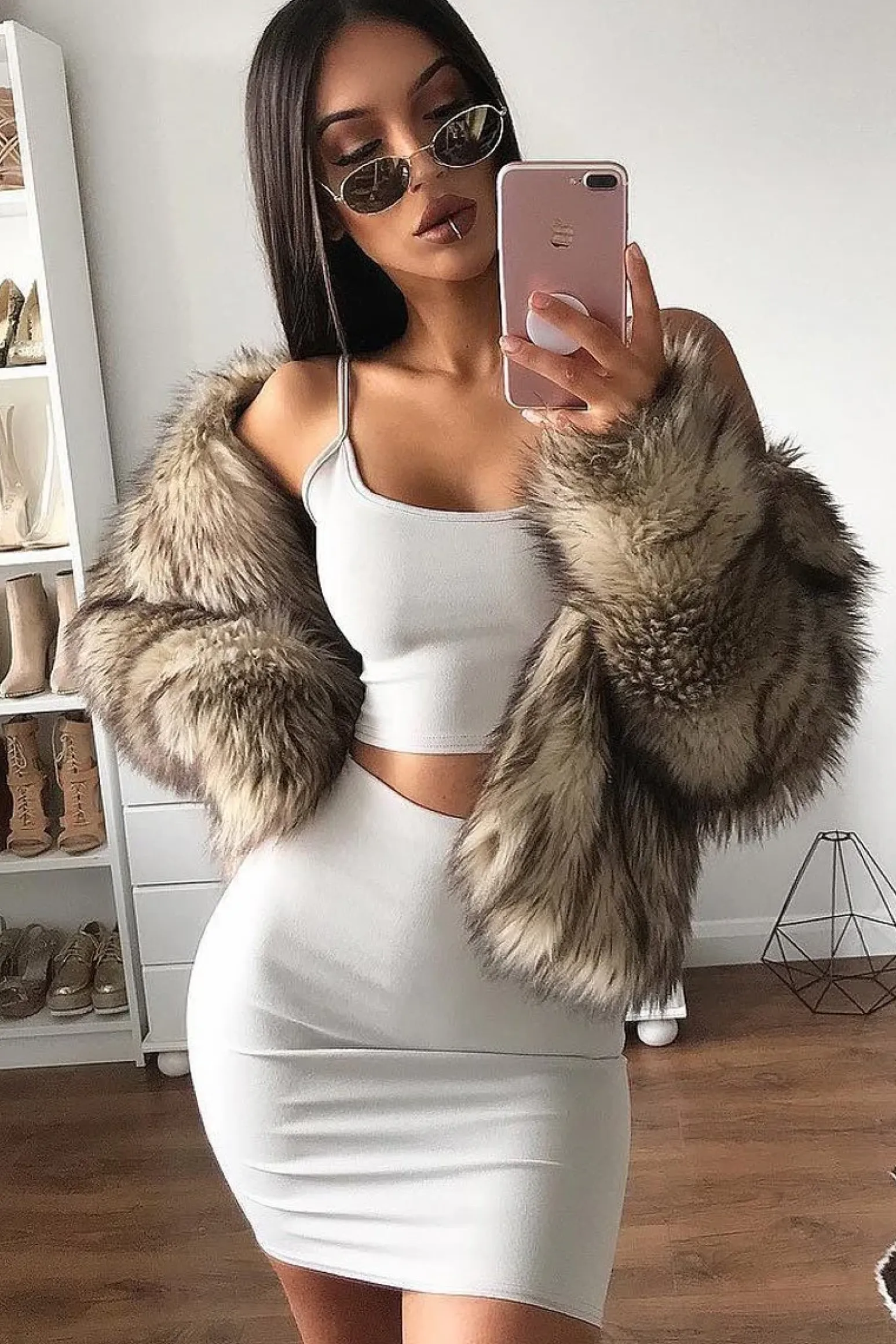 Rebellious Fashion Grey Cami Crop Top And Mini Skirt Co-Ord - Riely