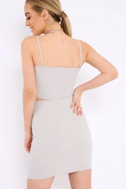 Rebellious Fashion Grey Cami Crop Top And Mini Skirt Co-Ord - Riely