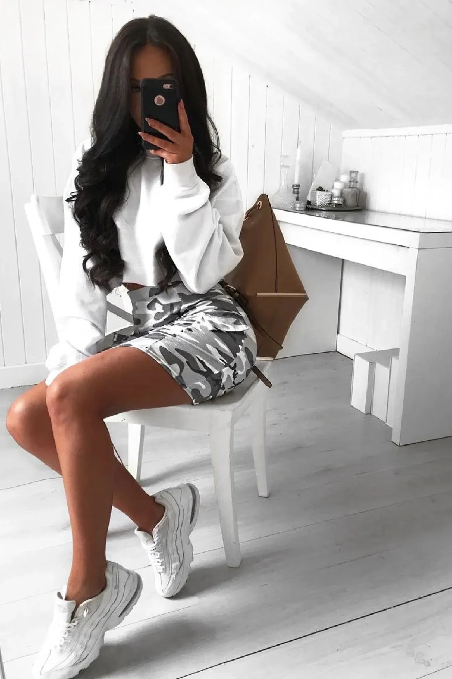 Rebellious Fashion Grey Camo Button Front Mini Skirt - Abia