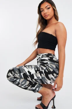 Rebellious Fashion Grey Camo Cuffed Cargo Trousers - Genesis