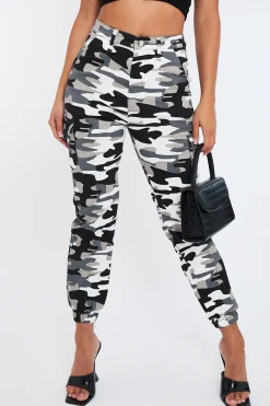 Rebellious Fashion Grey Camo Cuffed Cargo Trousers - Genesis