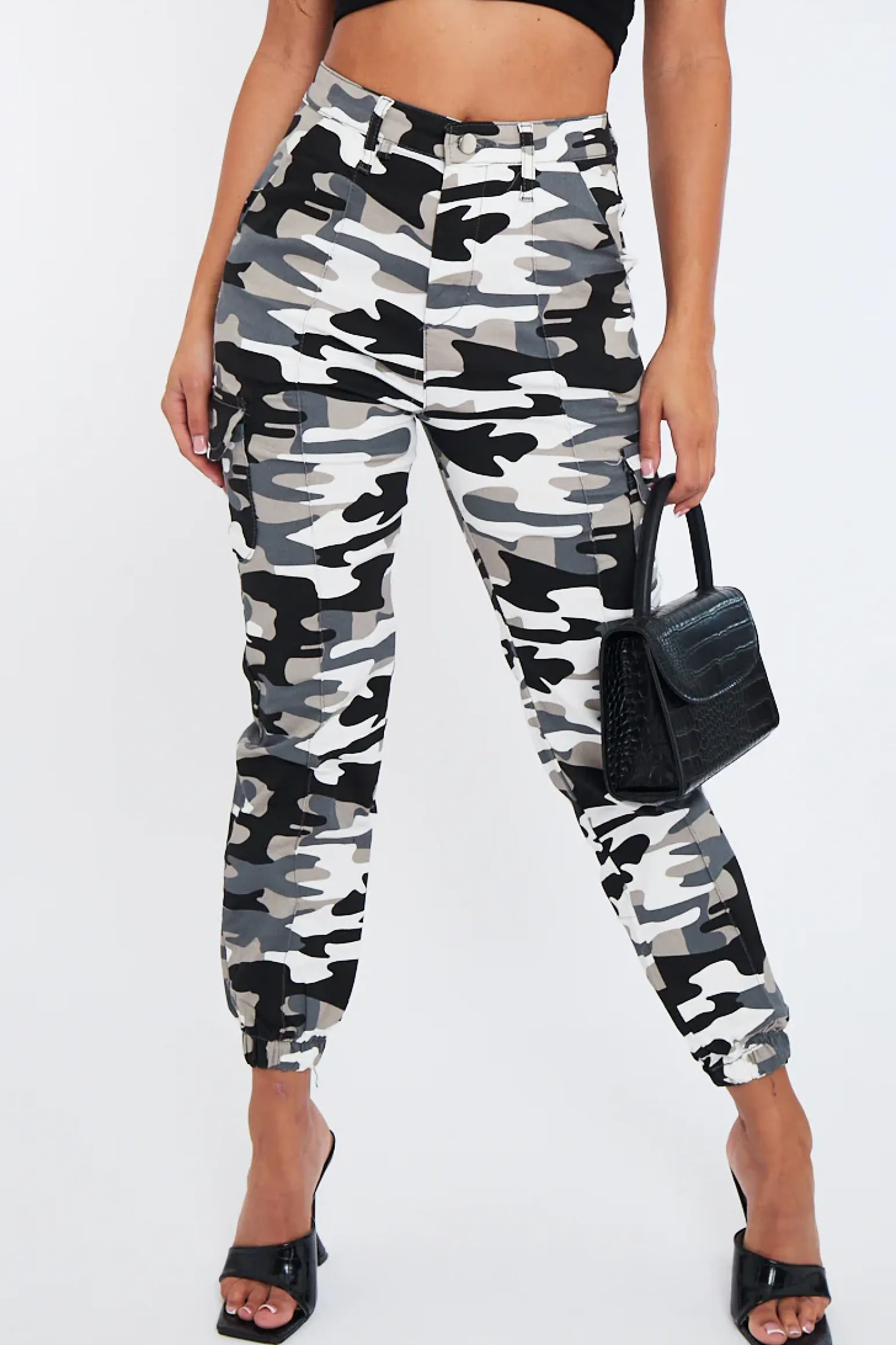 Rebellious Fashion Grey Camo Cuffed Cargo Trousers - Genesis