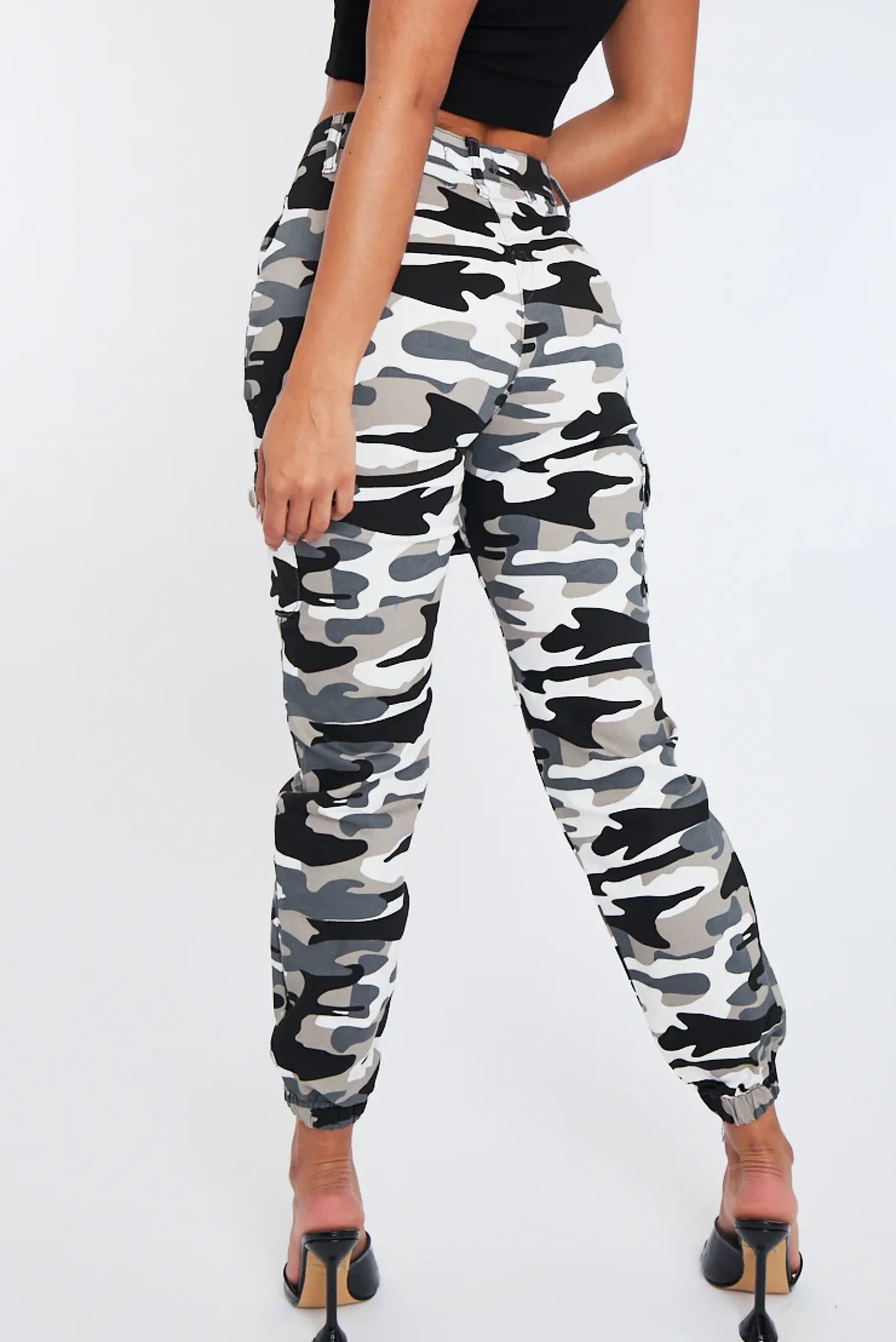 Rebellious Fashion Grey Camo Cuffed Cargo Trousers - Genesis