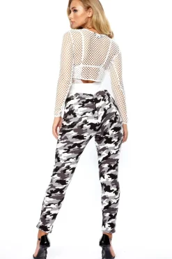 Rebellious Fashion Grey Camo High Waisted Trousers - Jerica