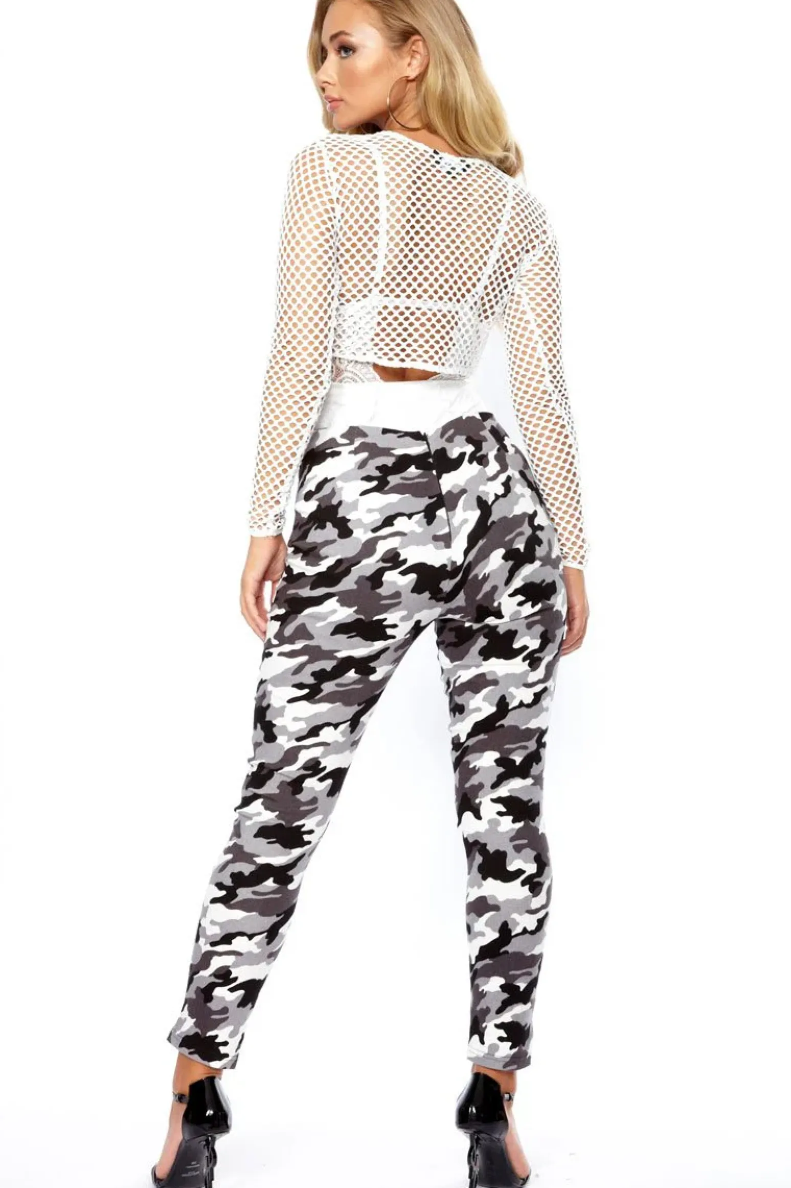 Rebellious Fashion Grey Camo High Waisted Trousers - Jerica
