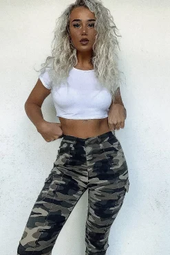 Rebellious Fashion Grey Camo Utility Pocket Chain Detail Cargo Trousers - Milly