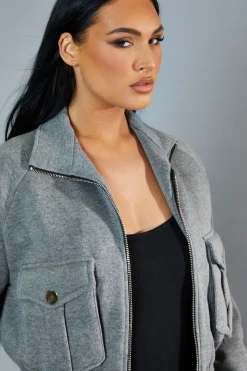 Rebellious Fashion Grey Cargo Pocket Sweatshirt Jacket - Ovella