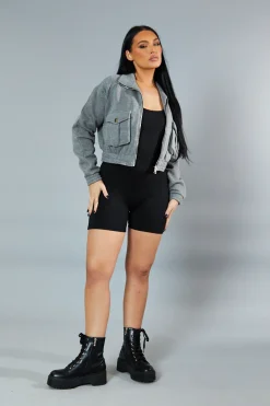 Rebellious Fashion Grey Cargo Pocket Sweatshirt Jacket - Ovella