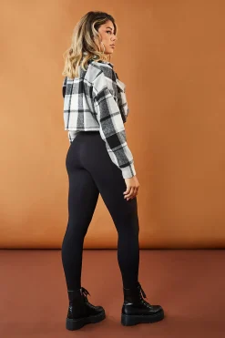 Rebellious Fashion Grey Checked Button Up Cropped Shacket - Lauren