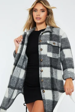 Rebellious Fashion Grey Checked Pocket Front Shacket - Dalani