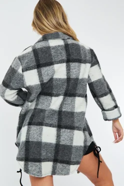 Rebellious Fashion Grey Checked Pocket Front Shacket - Dalani