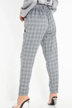 Rebellious Fashion Grey Check Paper Bag Trousers - Irma