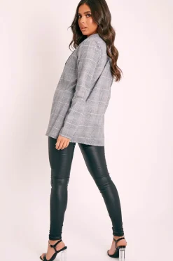Rebellious Fashion Grey Check Single Breasted Blazer - Emorie