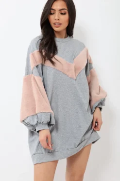 Rebellious Fashion Grey Chevron Fur Jumper Dress - Esme