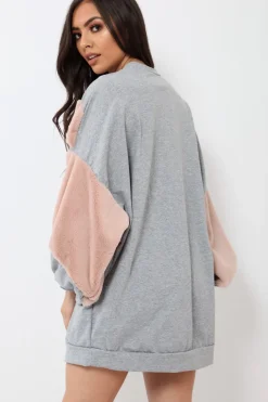 Rebellious Fashion Grey Chevron Fur Jumper Dress - Esme