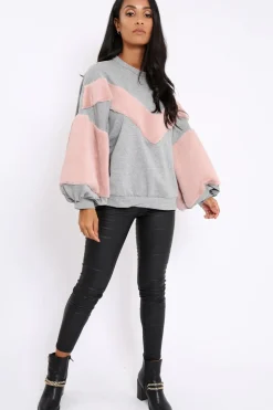 Rebellious Fashion Grey Chevron Fur Jumper - Lara