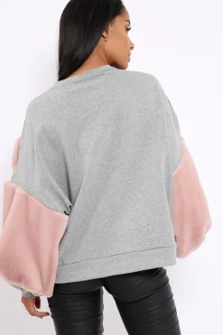 Rebellious Fashion Grey Chevron Fur Jumper - Lara