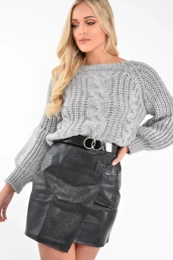 Rebellious Fashion Grey Chunky Knit Balloon Sleeve Jumper - Rielynn
