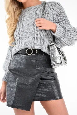Rebellious Fashion Grey Chunky Knit Balloon Sleeve Jumper - Rielynn
