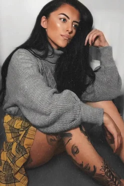 Rebellious Fashion Grey Chunky Knit Balloon Sleeve Jumper - Rielynn