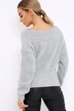 Rebellious Fashion Grey Chunky Knit Corset Waist Knitted Jumper - Mikayla