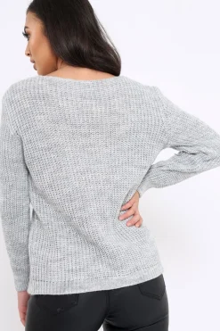 Rebellious Fashion Grey Chunky Knit Faux Fur Front Panel Jumper - Ophelia
