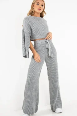 Rebellious Fashion Grey Chunky Knit Loungewear Set - Harper