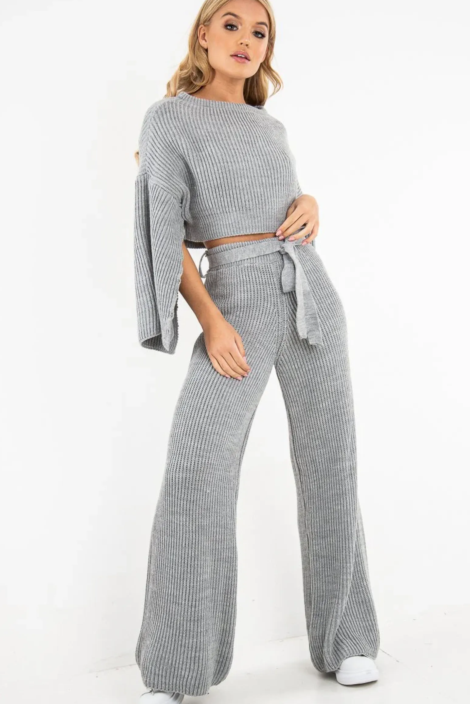 Rebellious Fashion Grey Chunky Knit Loungewear Set - Harper